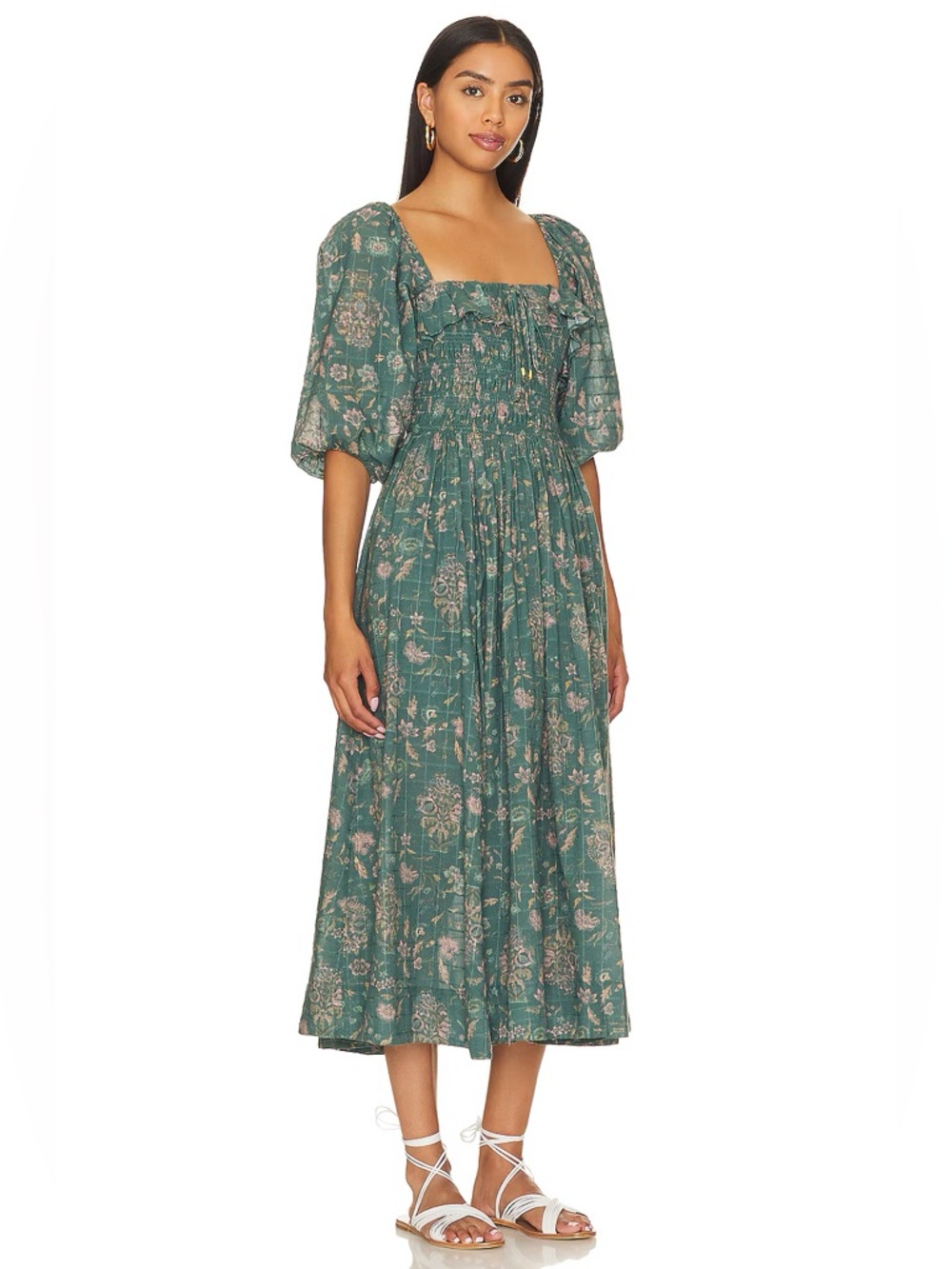 Free People Oasis Floral Midi Dress Jade Green Size Small Boho Western - Picture 14 of 17